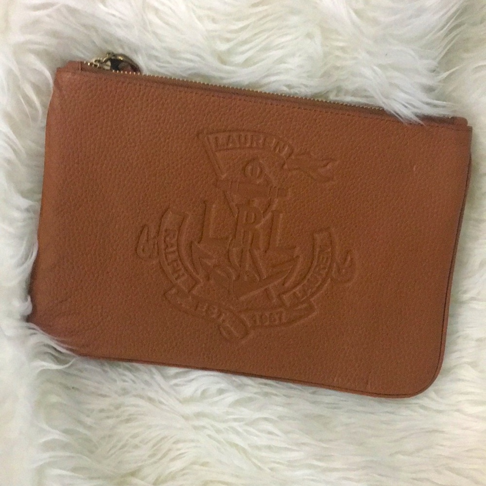 Ralph Lauren Huntley Pouch Wristlet in brown